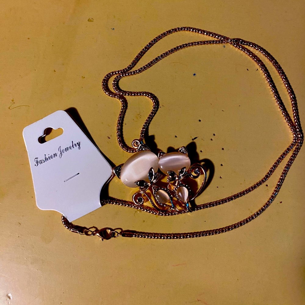 Double gemstone cat necklace
